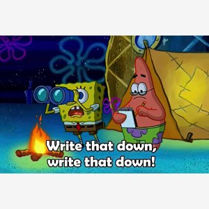 Write That Down, Write That Down!   Spongebob Squarepants, Patrick Star, Camp Fire meme template
