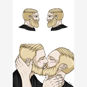 Yes Chads Kissing Full Template   Yes Chad   Gatekeeping Yuri (yaoi)   Oregel On Deviant Art  Embrasse Gay meme template
